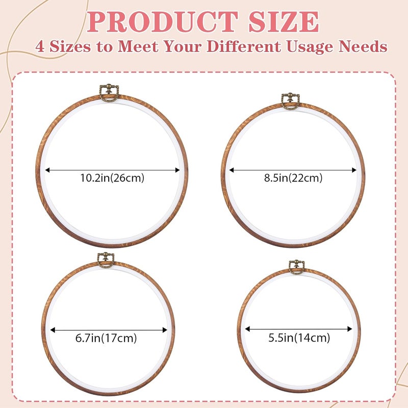 Cheloment 4Pcs Embroidery Frame for Dispaly 5inch to 10inch Cross Stitch Frame Set, Circle Embroidery Hoops Display Frame for Sewing and Wall Hang, Needlework, Embroidery Projects - Image 2